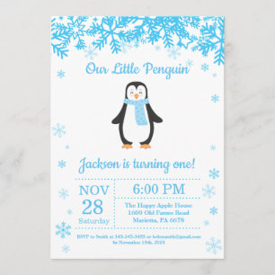 Invitación al cumpleaños de Penguin Winter Boy