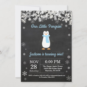 Invitación al cumpleaños de Penguin Winter Boy
