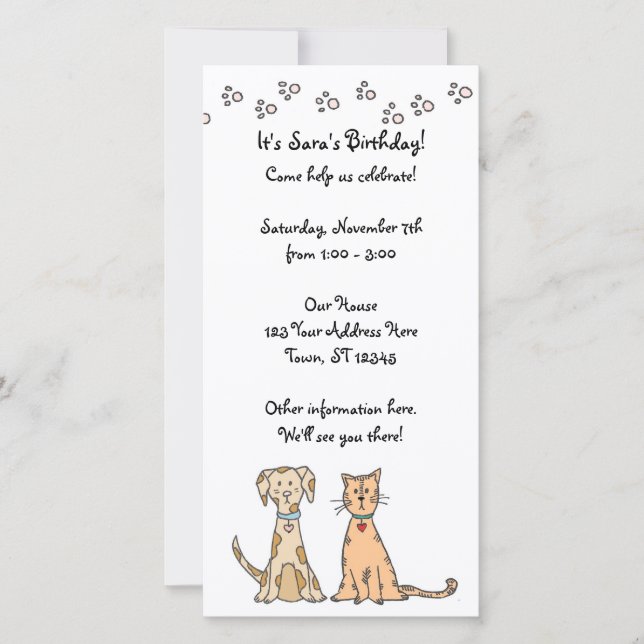 Invitación al cumpleaños de perro y gato (Anverso)