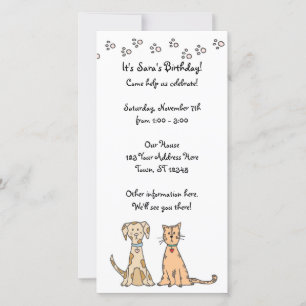 Invitación al cumpleaños de perro y gato