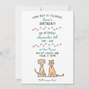 Invitación al cumpleaños de perro y gato