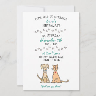 Invitación al cumpleaños de perro y gato