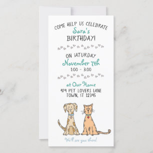 Invitación al cumpleaños de perro y gato
