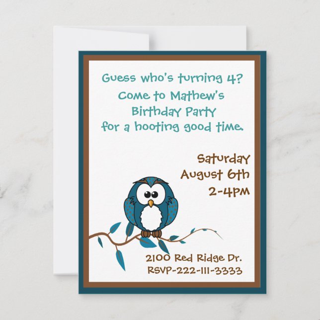 Invitación al cumpleaños de Personalizado Owl (Anverso)