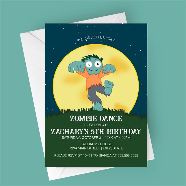 Invitación al cumpleaños de personalizado Zombie D (Cartoon Zombie Dance Birthday Party Invitation)