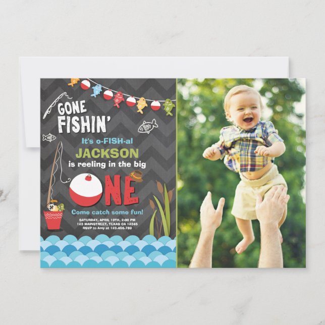 Invitación al cumpleaños de pesca que devora al gr (Anverso)