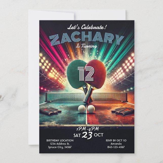 Invitación al cumpleaños de Ping Pong (Anverso)