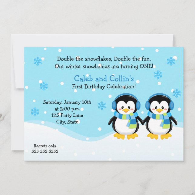 Invitación al cumpleaños de pingüino Twins (Anverso)
