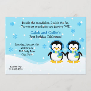 Invitación al cumpleaños de pingüino Twins