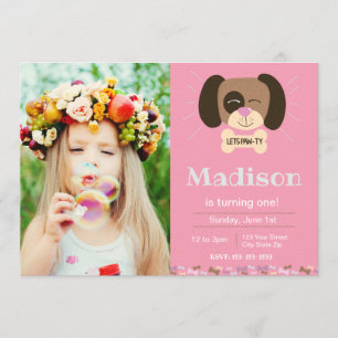 Invitación al cumpleaños de Pink Dog Pawday