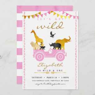 Invitación al cumpleaños de Pink Gold Safari
