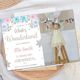 Invitación al cumpleaños de Pink Photo Winter Wond
