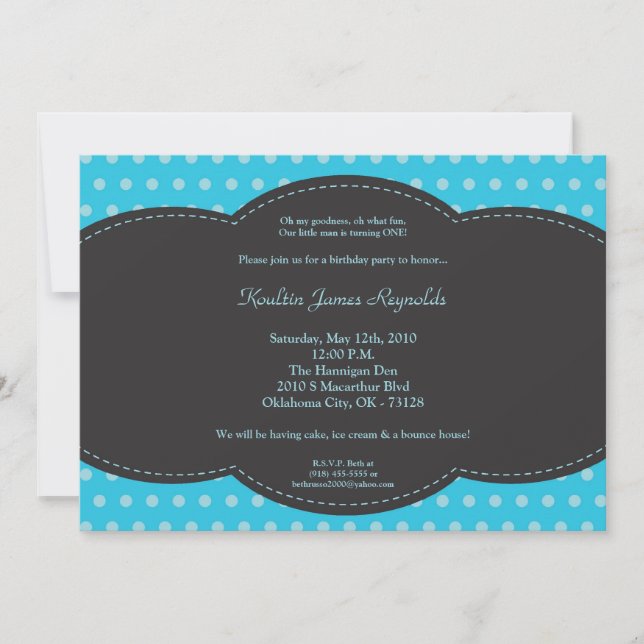 Invitación al cumpleaños de Poke de Polkadot Azul  (Anverso)