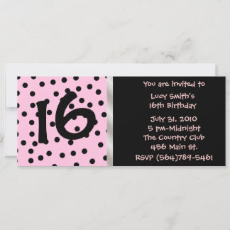 Invitación al cumpleaños de Polkadot negro y rosa