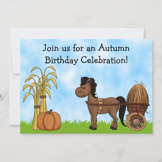 Invitación al cumpleaños de Pony de Otoño - Niños (Anverso)