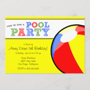 Invitación al cumpleaños de Pool Fiesta Beach Ball