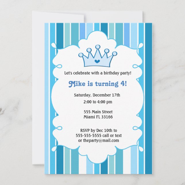 Invitación al cumpleaños de Prince Blue Kids (Anverso)