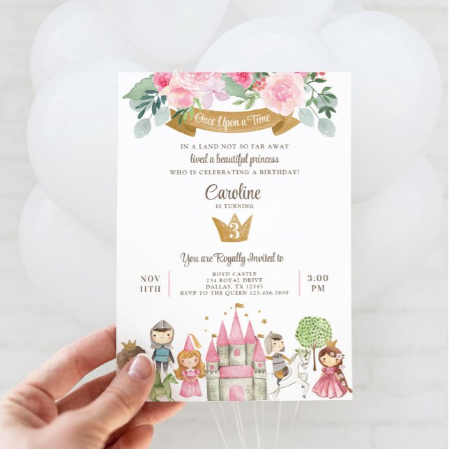 Invitación al cumpleaños de princesa, príncipe y c (Princess and Knight Invitation)