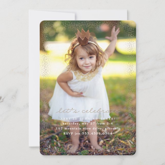 Invitación al cumpleaños de Princesa Rosa Confetti (Anverso)