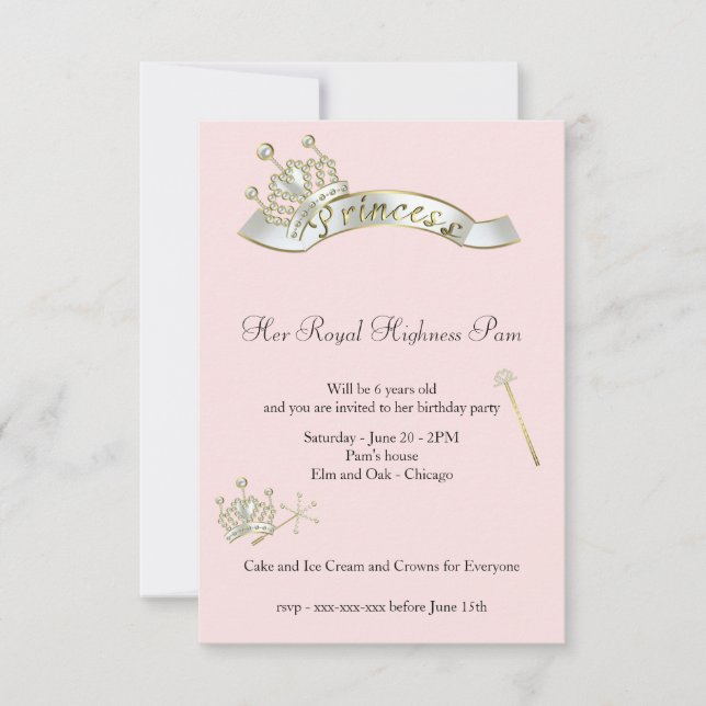 Invitación al cumpleaños de Princess (Anverso)