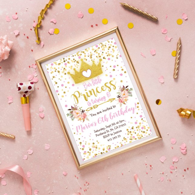 Invitación al cumpleaños de Princess Pink Gold Con (Subido por el creador)