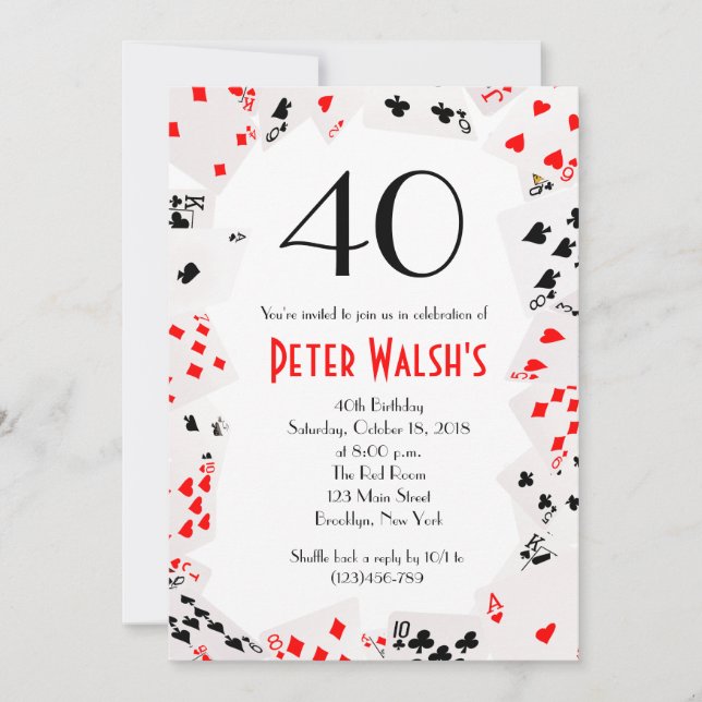 Invitación al cumpleaños de purpurina Casino Las V (Anverso)