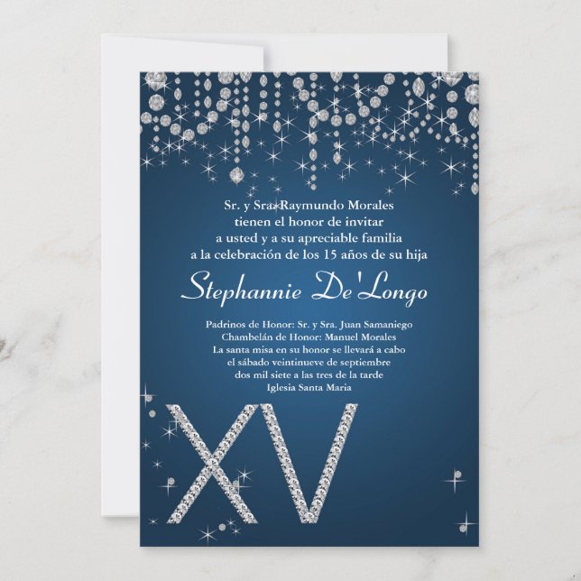 Invitación al cumpleaños de Quinceanera con diaman (Anverso)