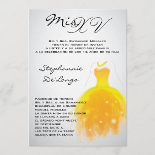 Invitación al cumpleaños de Quinceanera con vestim