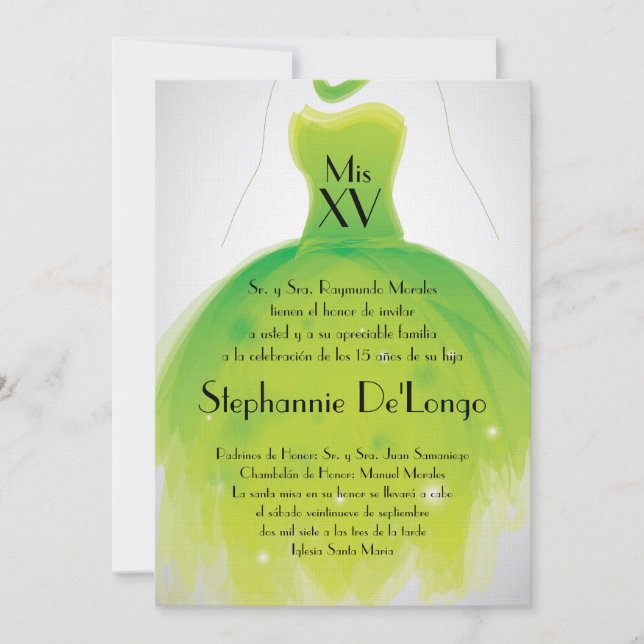 Invitación al cumpleaños de Quinceanera con vestim (Anverso)
