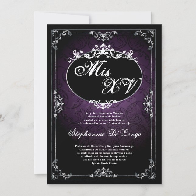 Invitación al cumpleaños de Quinceanera, de 5 hora (Anverso)