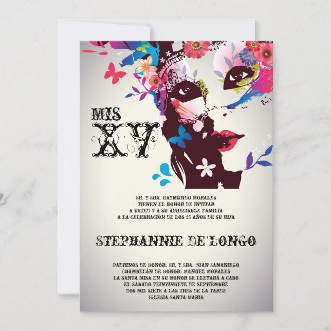 Invitación al cumpleaños de Quinceanera durante la (Anverso)