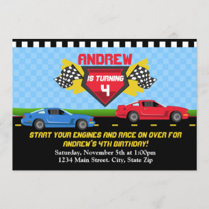 Invitación al cumpleaños de Race Car 5x7 con tarje