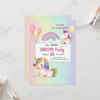 Invitación al cumpleaños de Rainbow unicorn