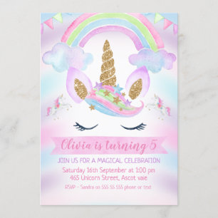 Invitación al cumpleaños de Rainbow Unicorn Chicas