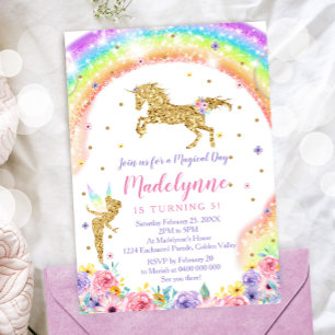 Invitación al cumpleaños de Rainbow Unicorn Fairy