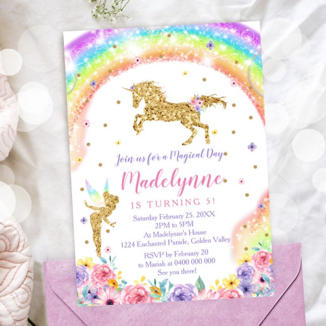 Invitación al cumpleaños de Rainbow Unicorn Fairy (Subido por el creador)