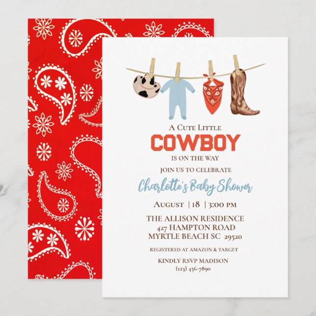 Invitación al cumpleaños de Red Bandana Western Co (Anverso / Reverso)