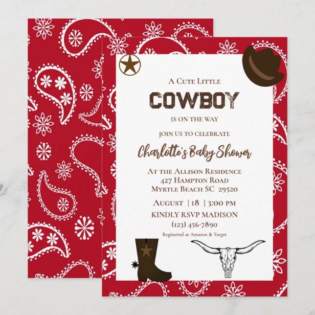 Invitación al cumpleaños de Red Bandana Western Co (Anverso / Reverso)