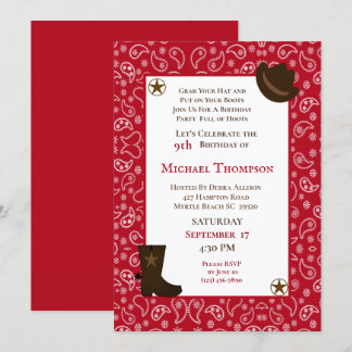 Invitación al cumpleaños de Red Bandana Western Co