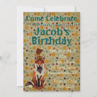 Invitación al cumpleaños de Red Fox y Owl Retro