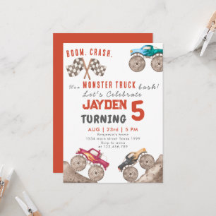 Invitación al cumpleaños de Red Monster Trucks Boy