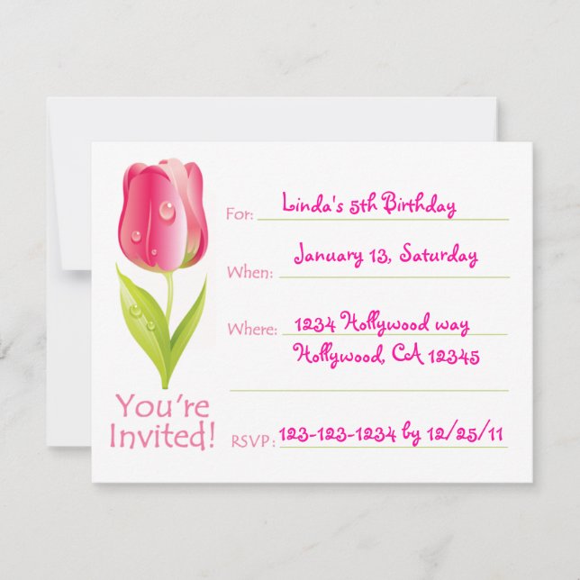 Invitación al cumpleaños de Red Tulip (Anverso)