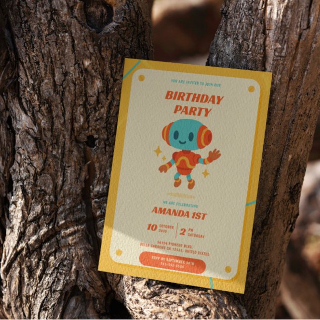 Invitación al cumpleaños de Retro Robot (Subido por el creador)