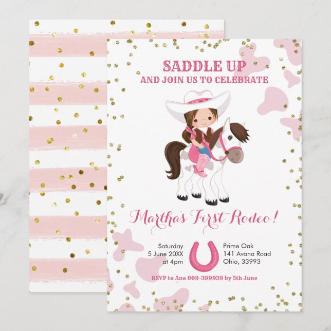 Invitación al cumpleaños de Rodeo cowgirl (Anverso / Reverso)