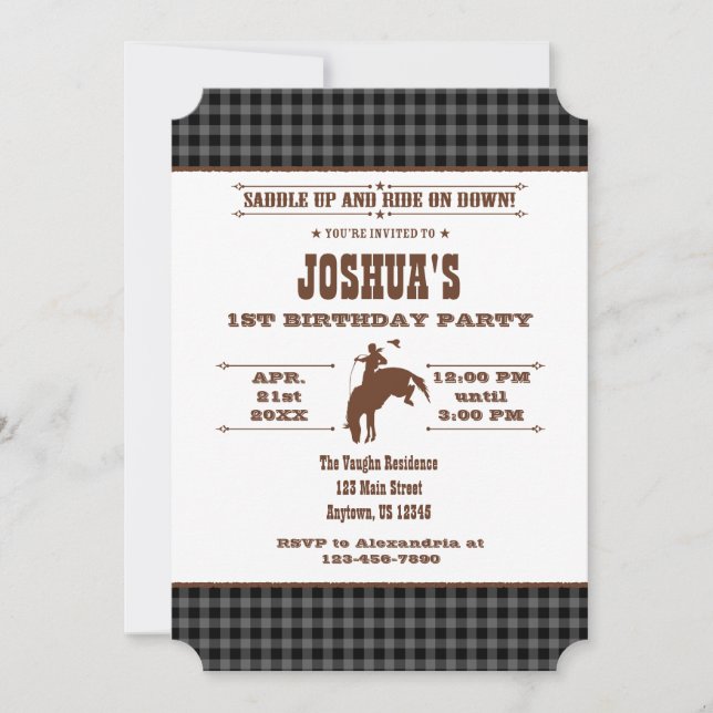 Invitación al cumpleaños de Rodeo de Cowboy Black  (Anverso)