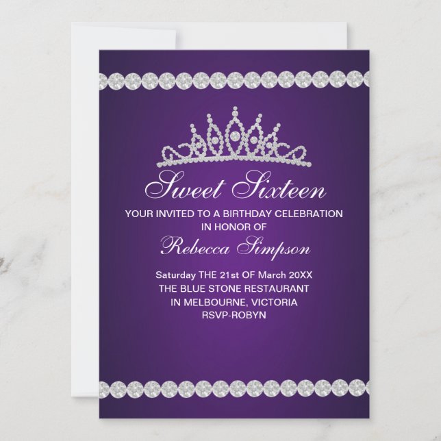Invitación al cumpleaños de Royal Purple Tiara (Anverso)
