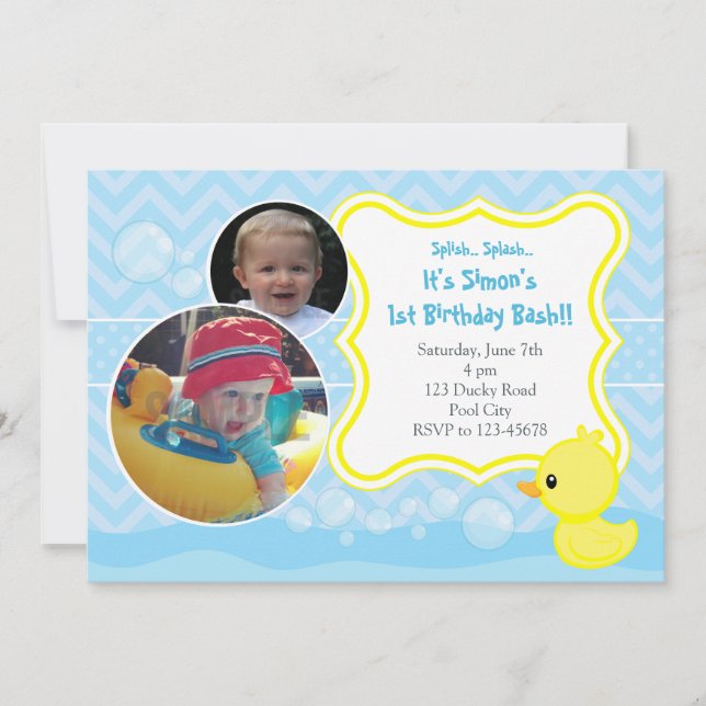 Invitación al cumpleaños de Rubber Ducky con dos f (Anverso)