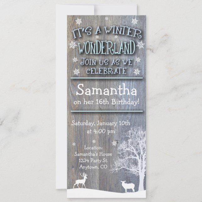 Invitación al cumpleaños de Rustic Winter Wonderla (Anverso)