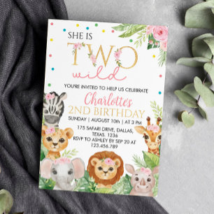 Invitación al cumpleaños de Safari a dos animales