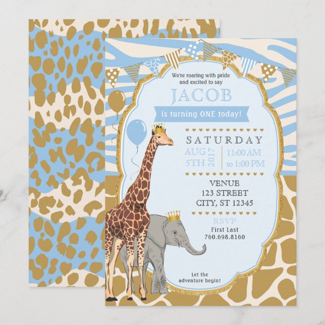 Invitación al cumpleaños de Safari - Azul (Anverso / Reverso)